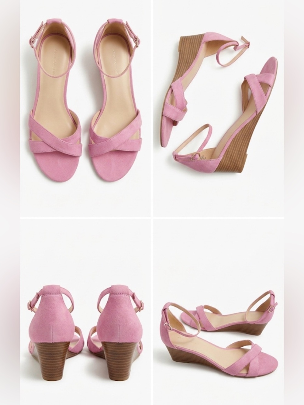 Women's Pink Suede Low Wedge Sandals